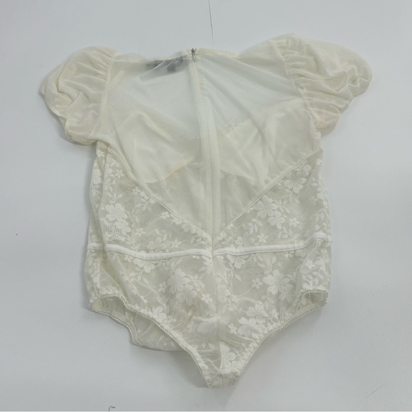Frenchy style 90s Y2k White Lace Corset Short Sleeve Sleeve Bodysuit Back Zip 14 - Picture 7 of 9